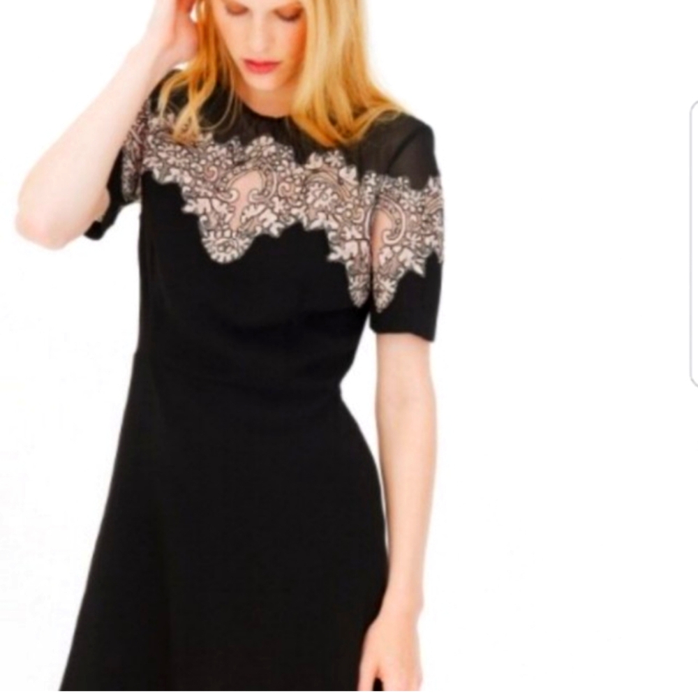 Sandro Black and Cream Lace Detail Dress